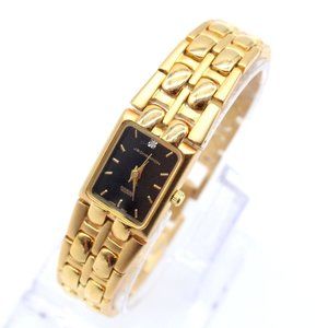 J.B Champion Watch Womens Gold Tone Stainless Steel Bracelet Style Black Dial